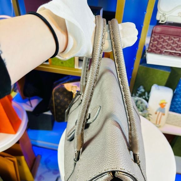 Fendi Selleria Silver Metallic Calf Skin Leather Linda Pebble Large Tote Hand Ba - Picture 6 of 14